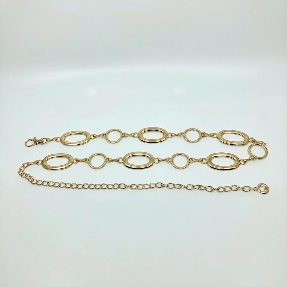Vintage Y2K Gold-Tone Geometric Link Chain Belt, Fits 28.5–42.5 Inches, X7GA1220